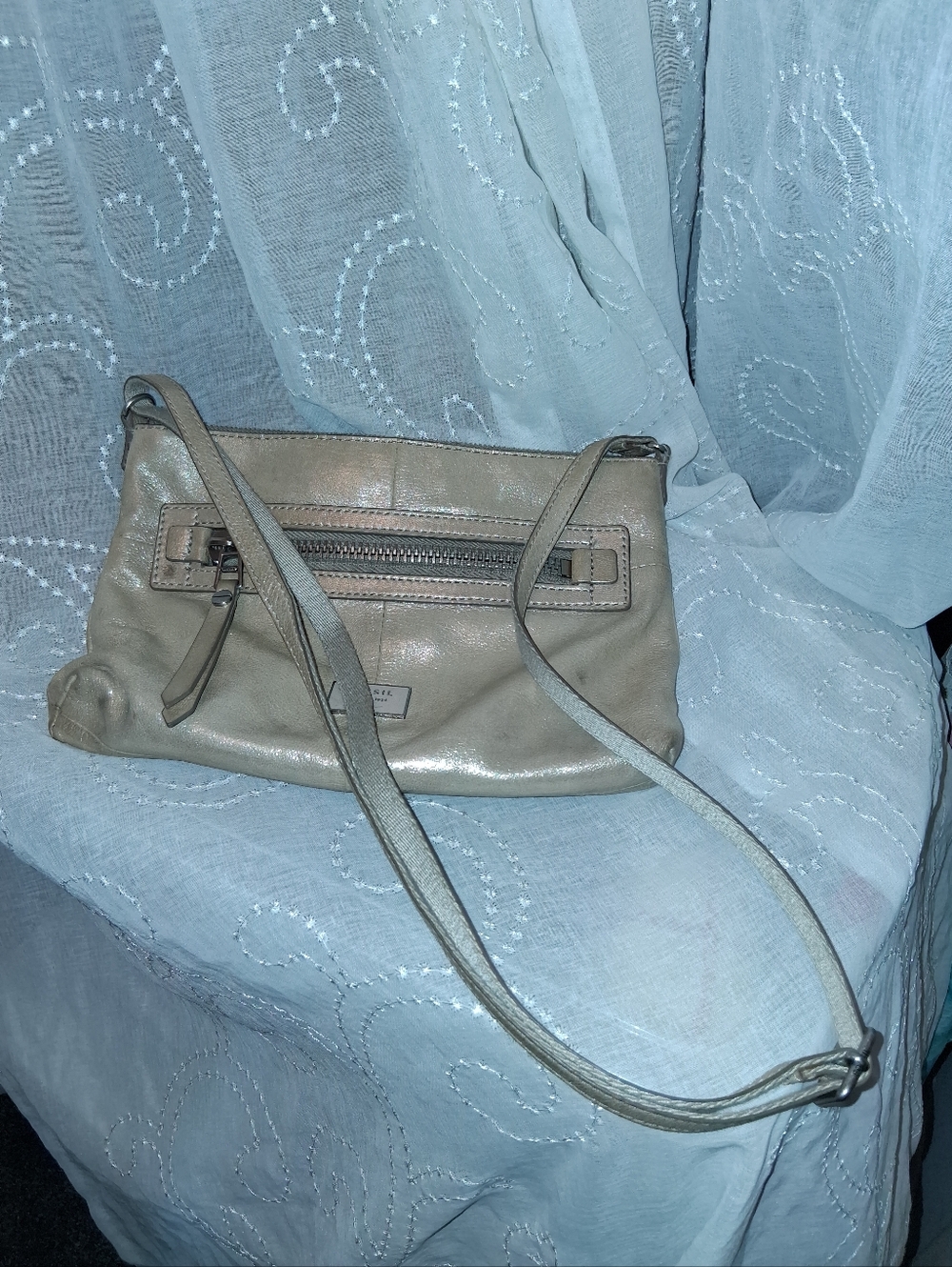 Fossil Taupe Leather Crossbody Bag